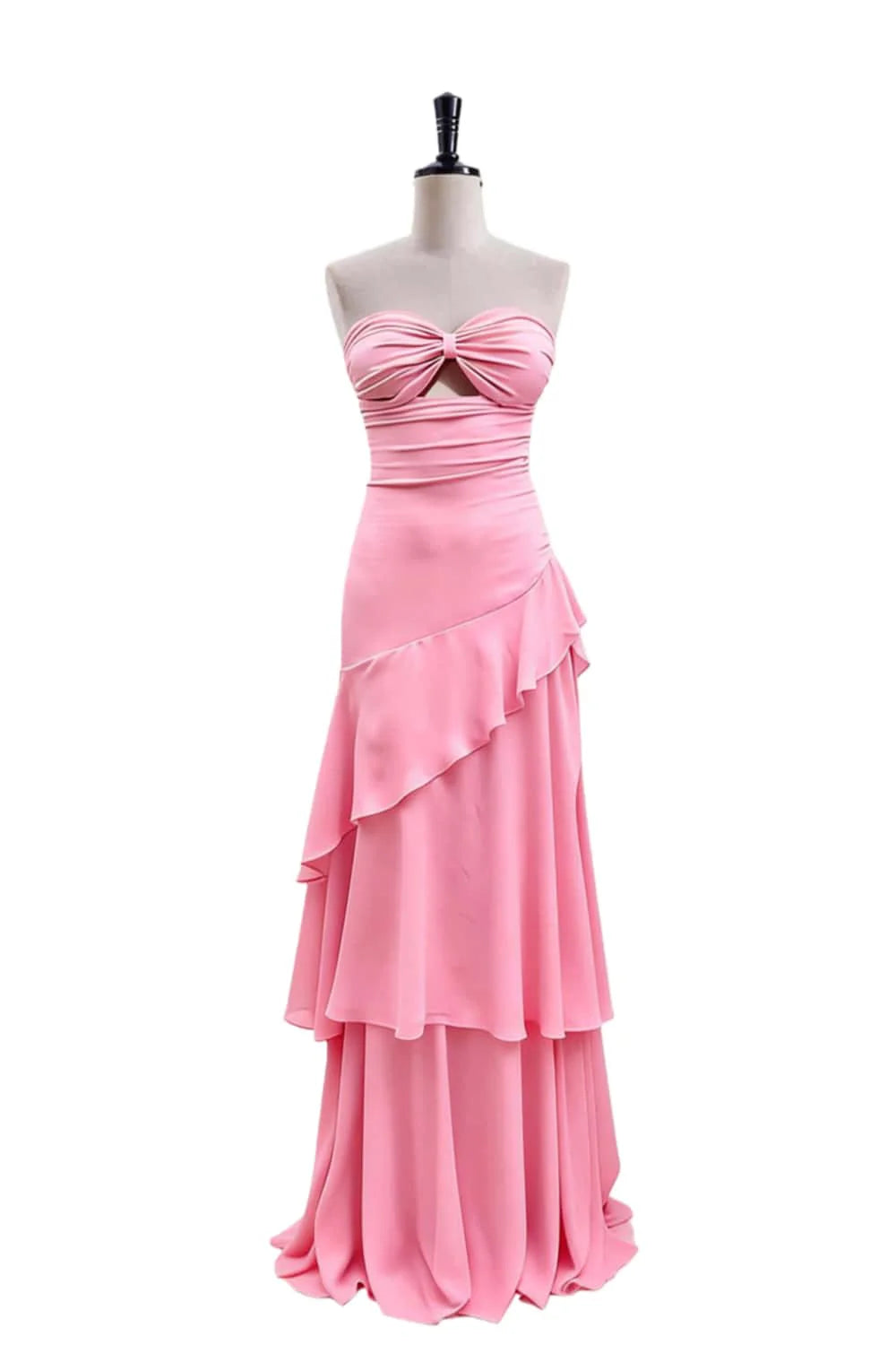 Keyhole Yellow Chiffon Ruffle Maxi Dress