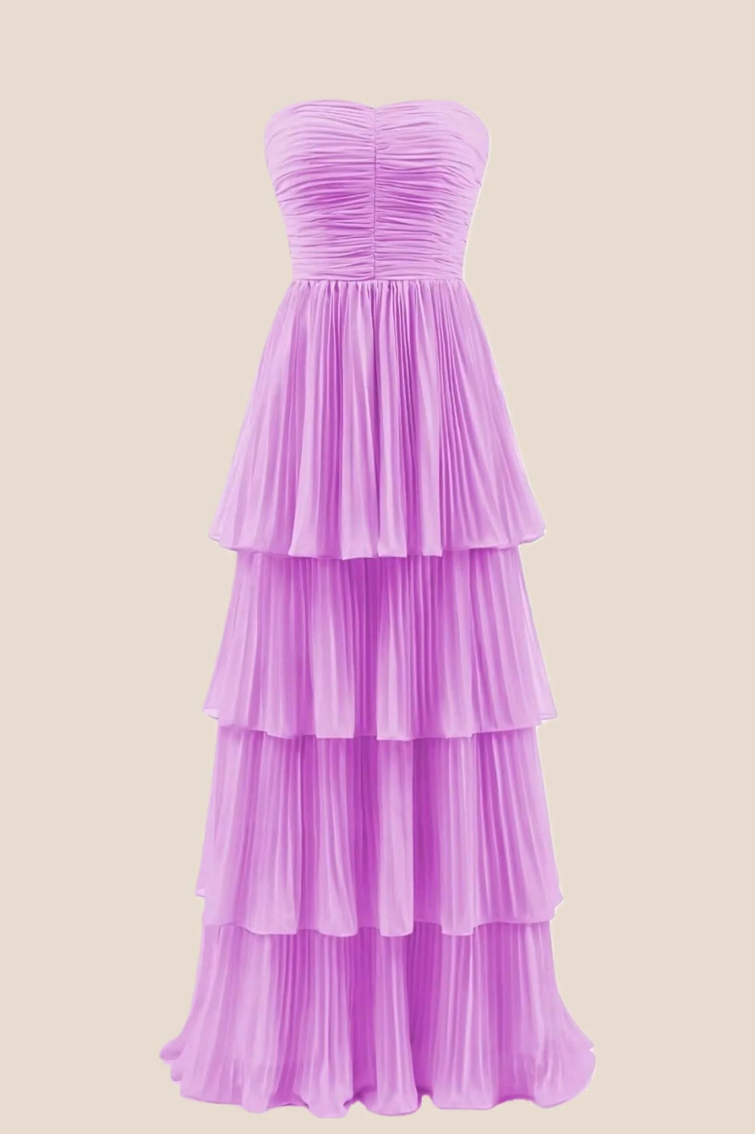 Yellow Chiffon Pleated A-line Tiered Maxi Dress
