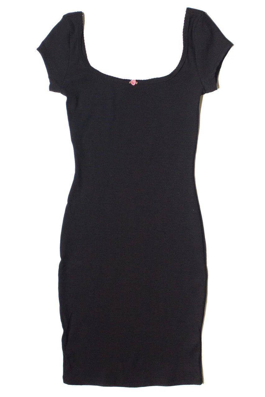 Square Neck Rose Bud Ribbed Mini Dress