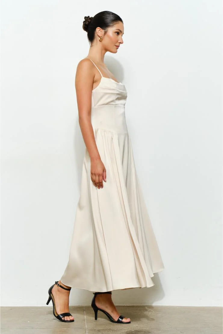Jessie Satin A-Line Midi Dress - Ivory