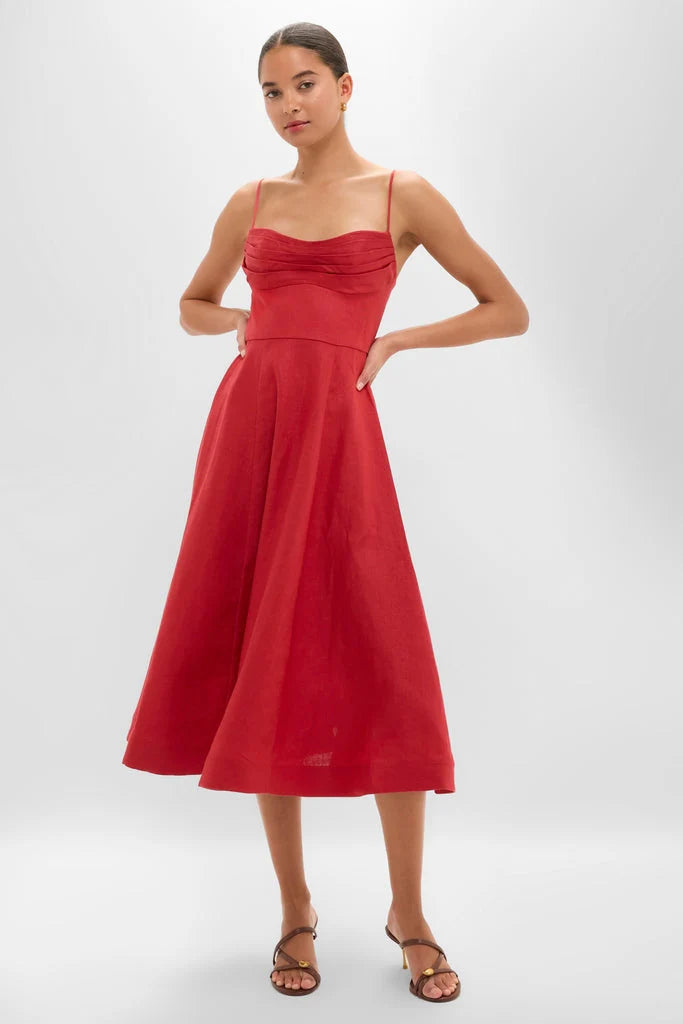 Red Rebellion Tuck Midi Dress