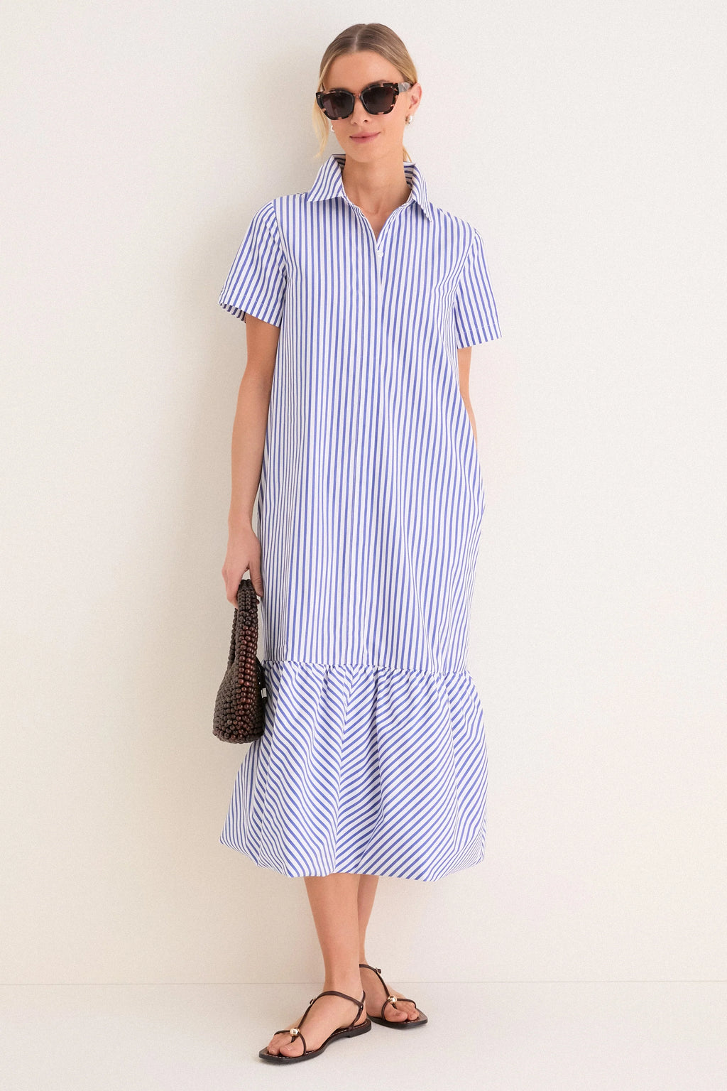 Blue and White Stripe Martine Bubble Maxi Dress