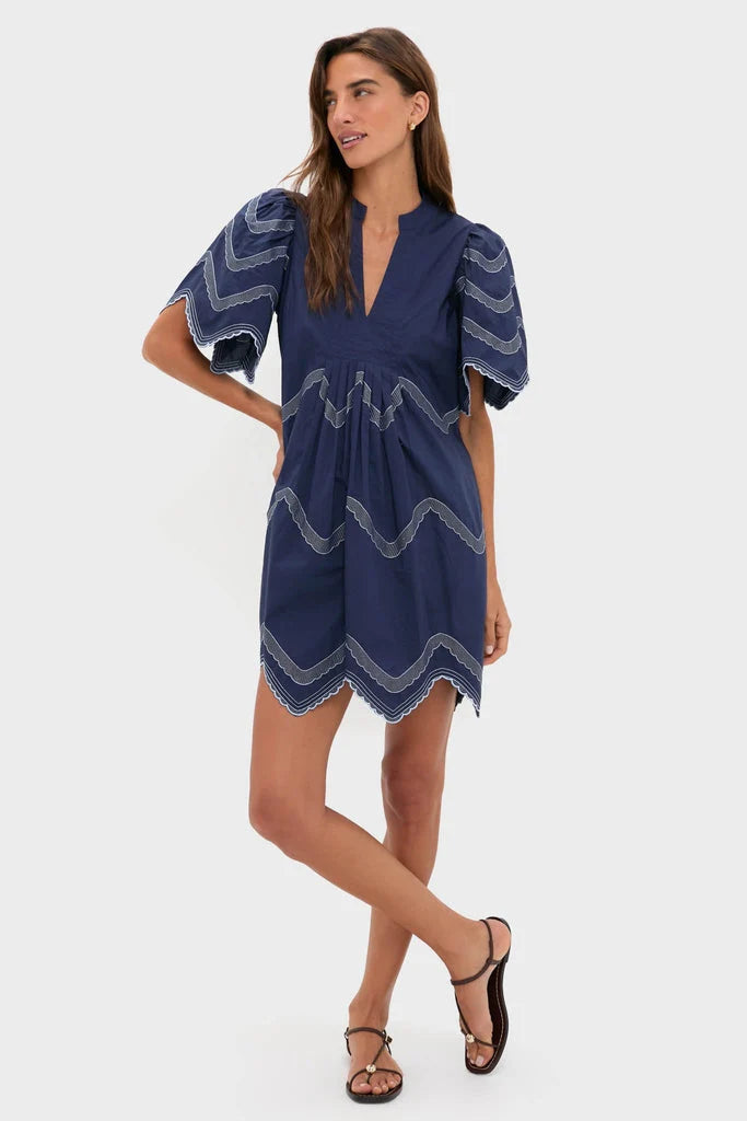 Navy Embroidered Weston Mini Dress