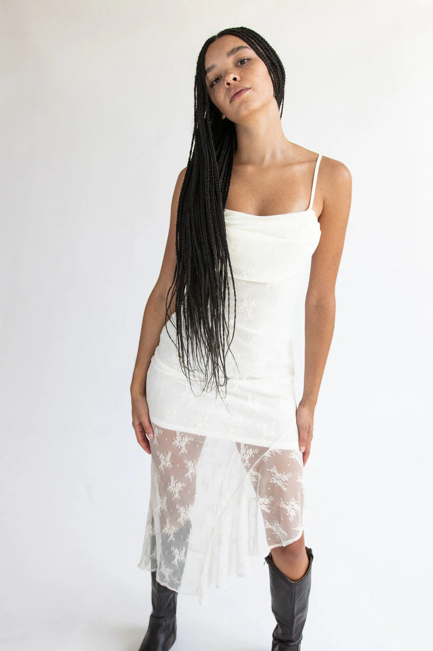 Asymmetric Hem Lace Dress