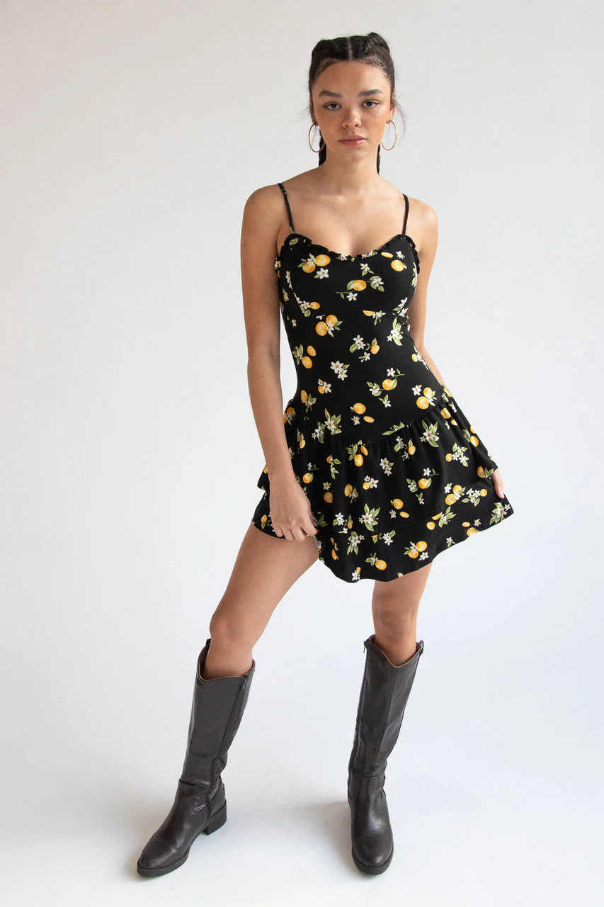 Drop Waist Patterned Mini Dress