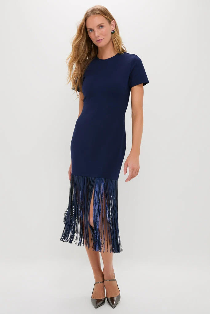 Navy Sequin Fringe Stevie Midi Dress