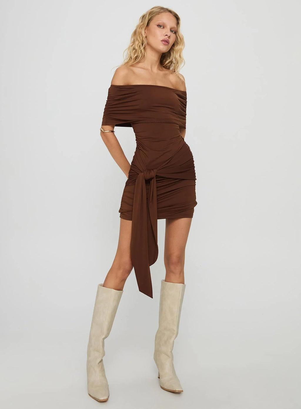 Island Girl Tie Skirt Mini Dress Brown