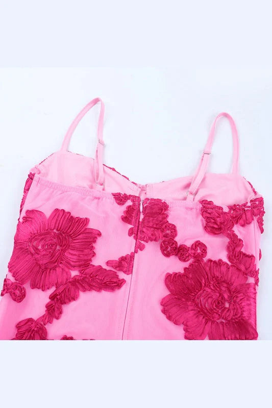 Hot Pink Jacquard Floral Fitted Short Dress