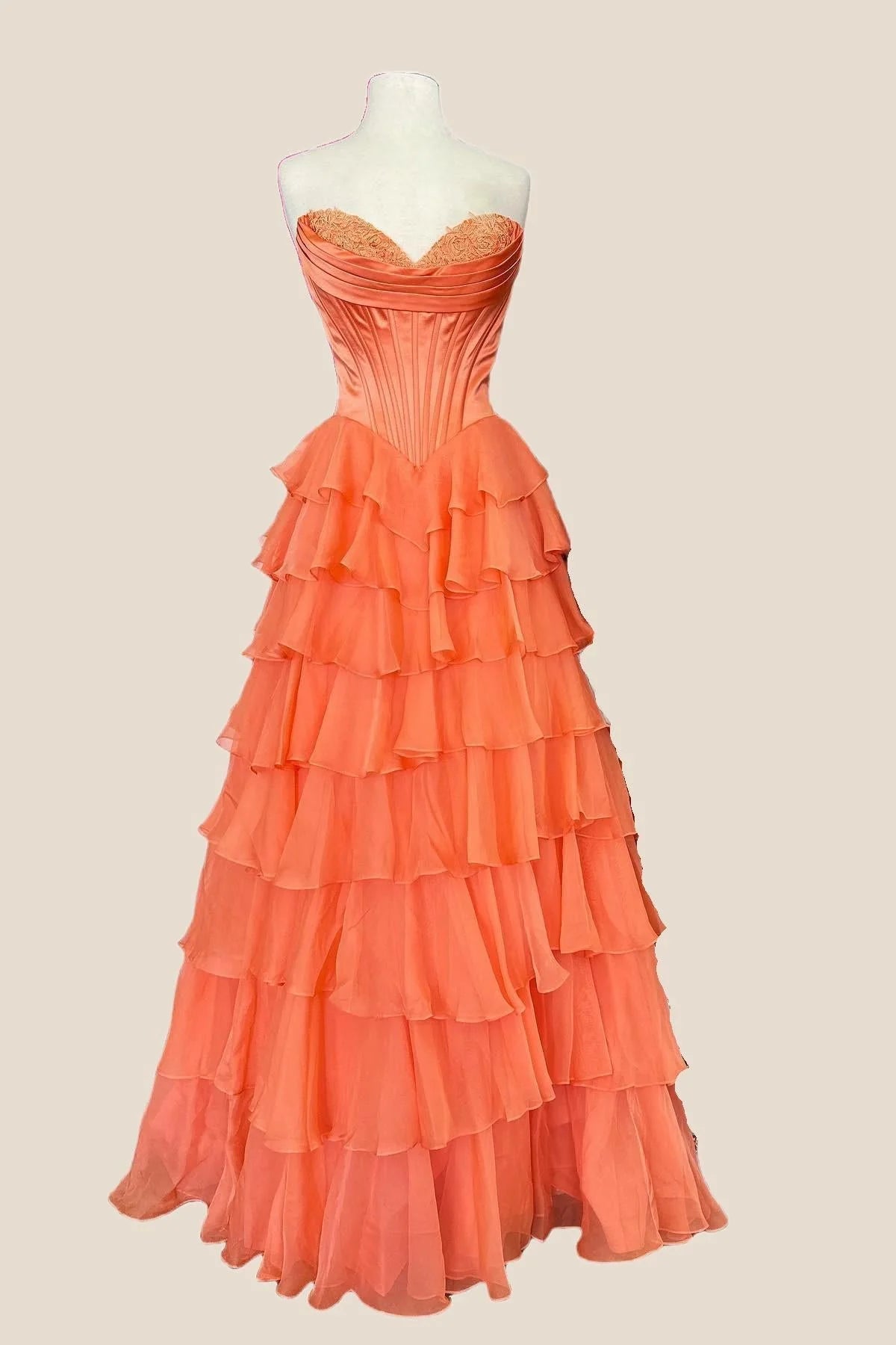 Strapless Yellow Tiered Chiffon Long Dress with Slit